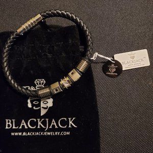 BlackJack Braided Leather Stainless Steel and Black Men's Bracelet